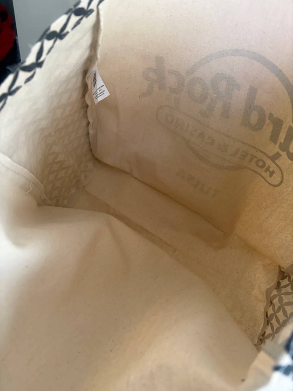 Like new large Hard Rock Hotel & Casino Tulsa Canvas Tote - Black & Cream. - Picture 5 of 8